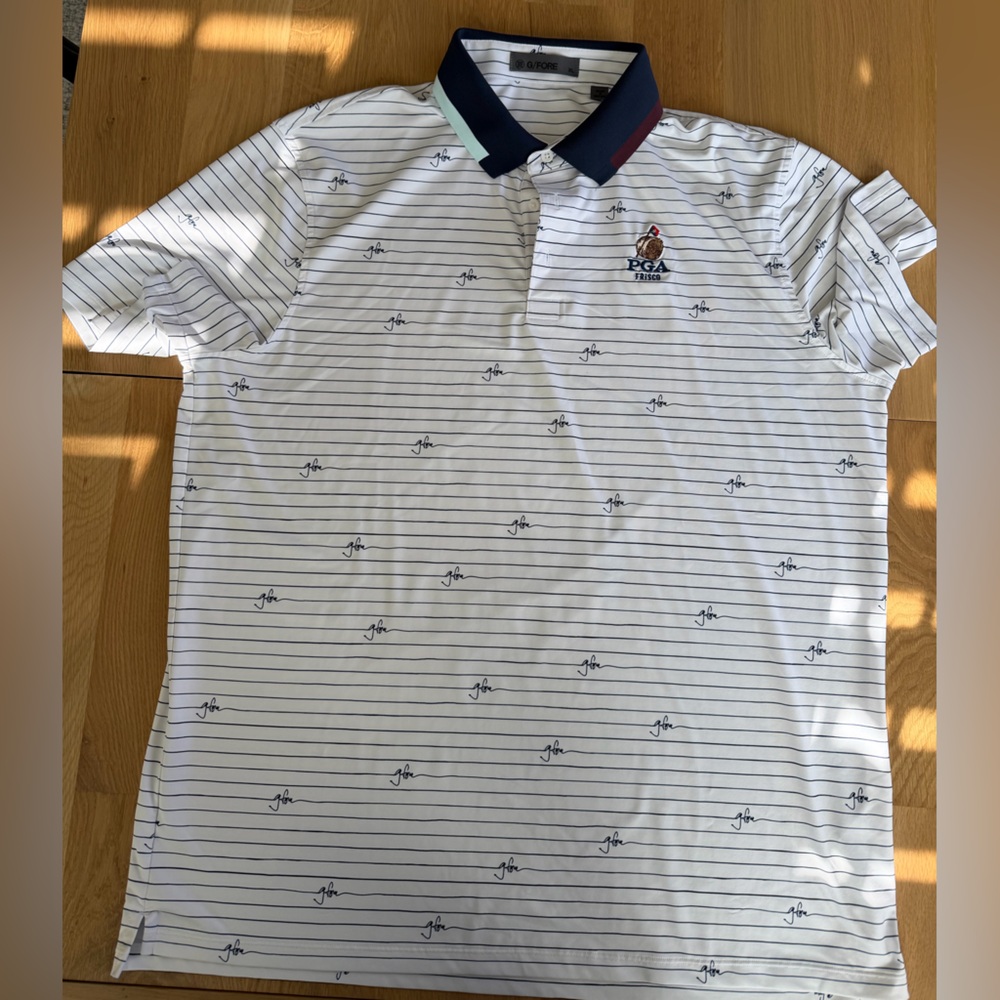 G/FORE White and Navy Striped Polo Shirt PGA Frisco